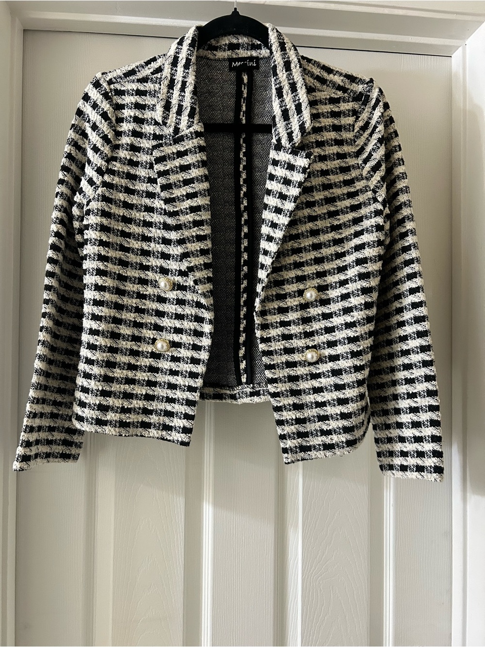 Messini Black & White Tweed Cropped Double-Breasted Jacket